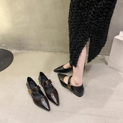Mary Jane Low-heeled Shoes Children's Autumn New Models with Skirts Brown Pointed Gentle Women's Shoes Single Shoes