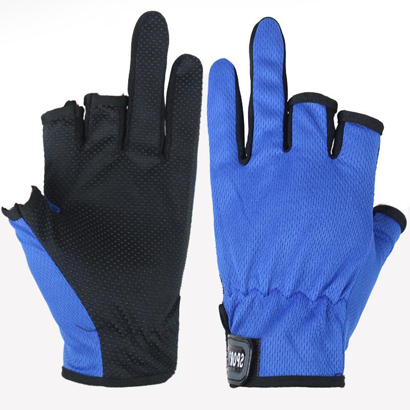 Summer Fishing Sunscreen Gloves Men Breathable Net Design Non-slip Electric Vehicle Bicycle Non-slip Dew Three-finger Touch Screen