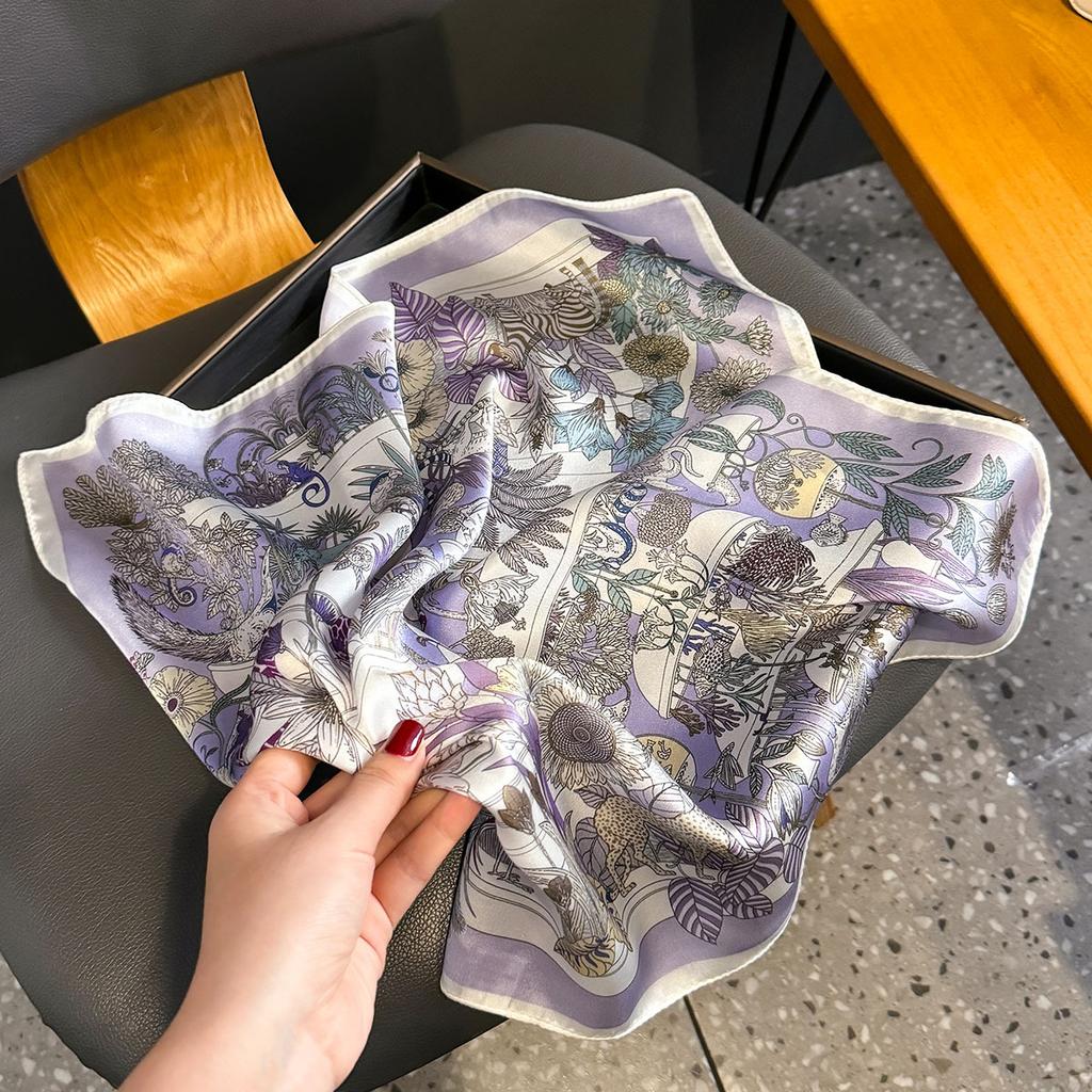 New Women Square 100% Natural Silk Scarf Foulard Bandana Lady Floral Neck Scarves for Hair Neckerchief Spring Bag Ties 53cm