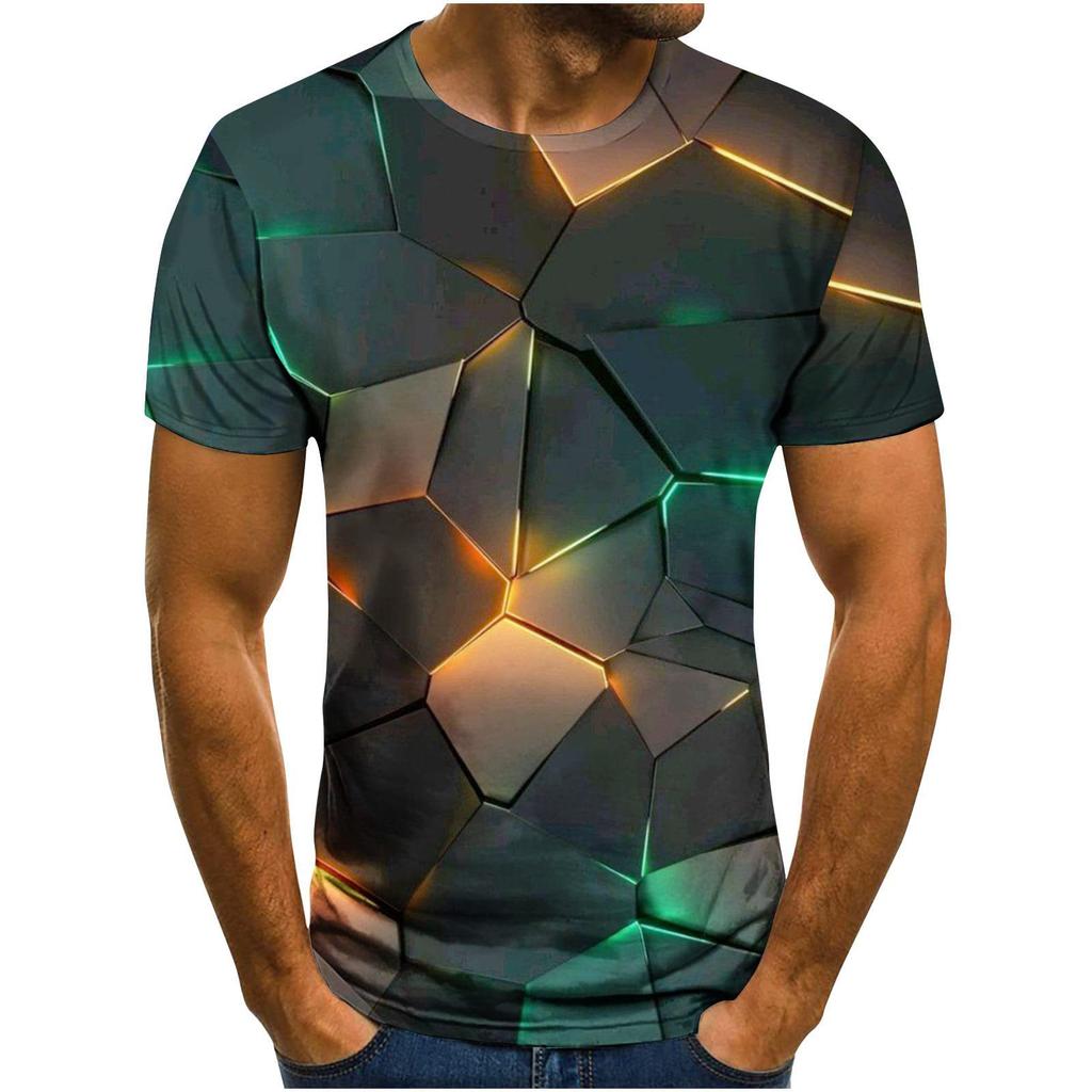 Summer Round Neck Geometric & Abstract Pattern 3D Print Top Fashionable Casual Short Sleeved Men's T-shirts
