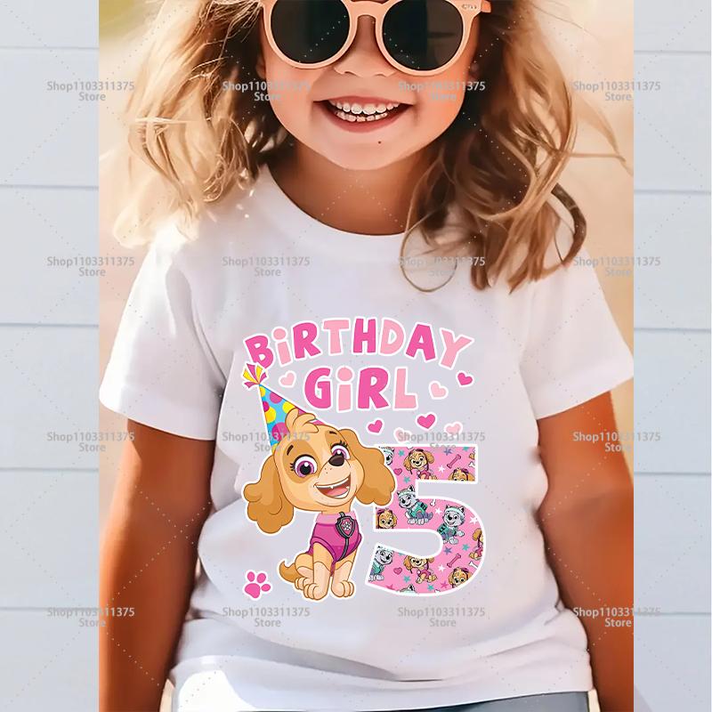 Süßes PAW Patrol Zahlen-T-Shirt Cartoon Mädchen Kleidung Kurzarm Sommer Kleinkind Baumwolle Geburtstag Kinder Outfit Outdoor Kleidung Geschenke