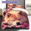 Shiba Inu and Rose Pattern Bedding Home Decoration Birthday Gift (1 * duvet cover + 2 * pillowcase, without core)