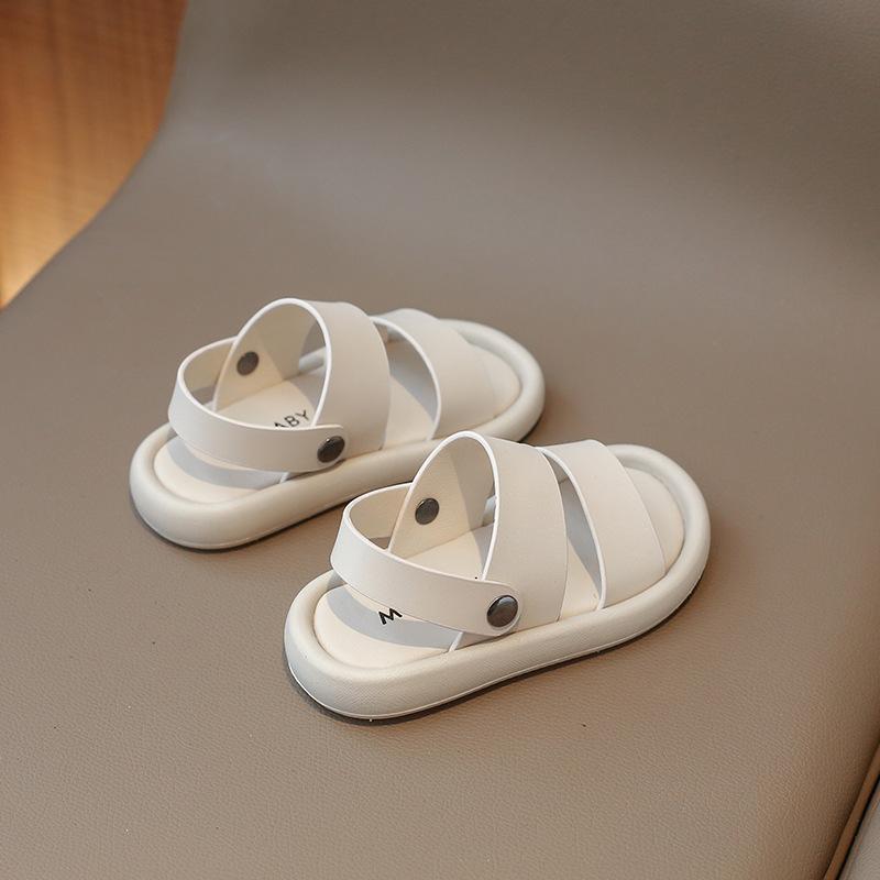 

Новые сандалии Модная универсальная плоская обувь для девочек Комфортные простые нескользящие детские туфли Летние классические трендовые шлепанцы для мальчиков Zapatillas 21insole13.7cm белый