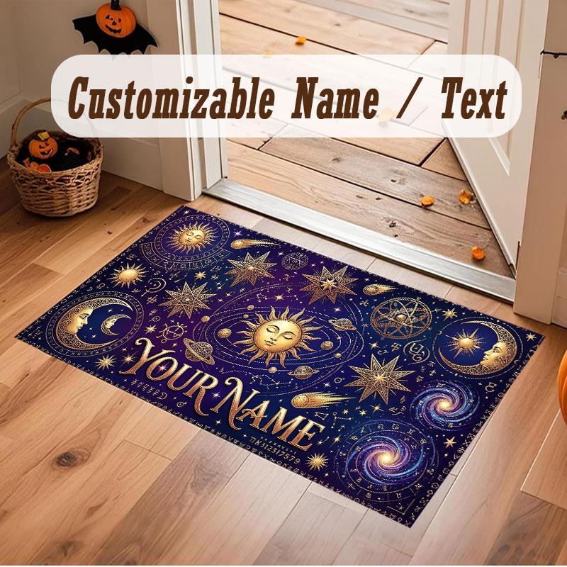 Fantasy Magic Theme Crystal Velvet Floor Rug Personalized Custom Name Text Warm Carpet Home Decoration