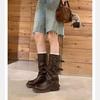 Thick-soled thick-heeled pleated boots autumn new sweet cool babes pile pants tube boots knight cowboy boots