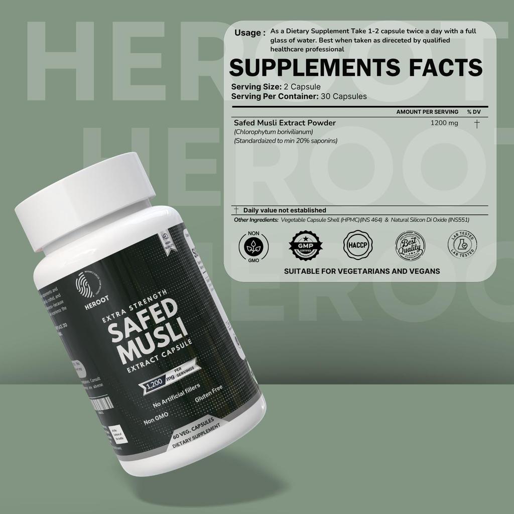 Safed Musli Root Capsules | Herbal Supplement 60 Capsules