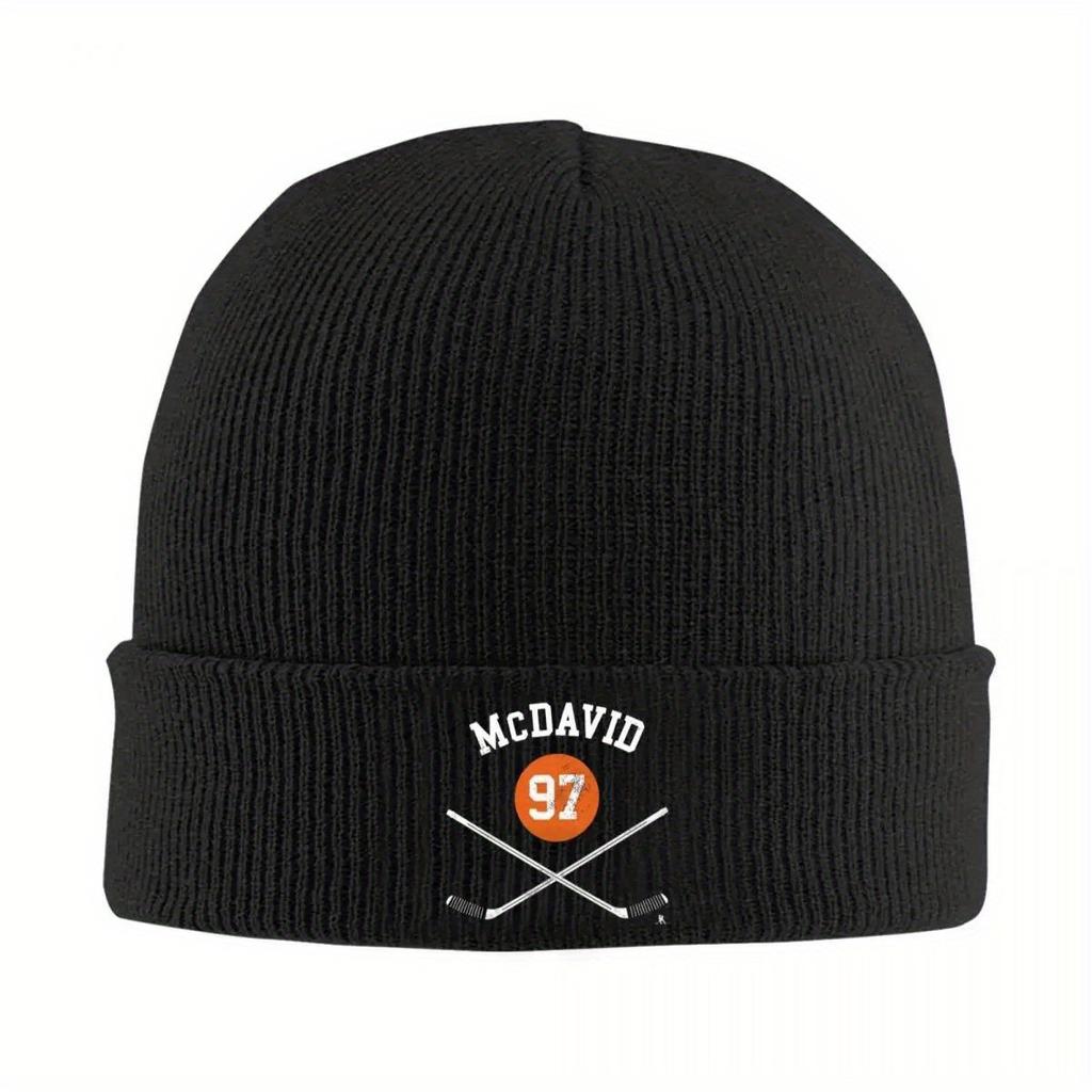 Connor McDavid 97 For Edmonton Oilers Fans Warm Knitted Cap Fashion Bonnet Hat Autumn Winter Outdoor Beanies Hats for Men Women
