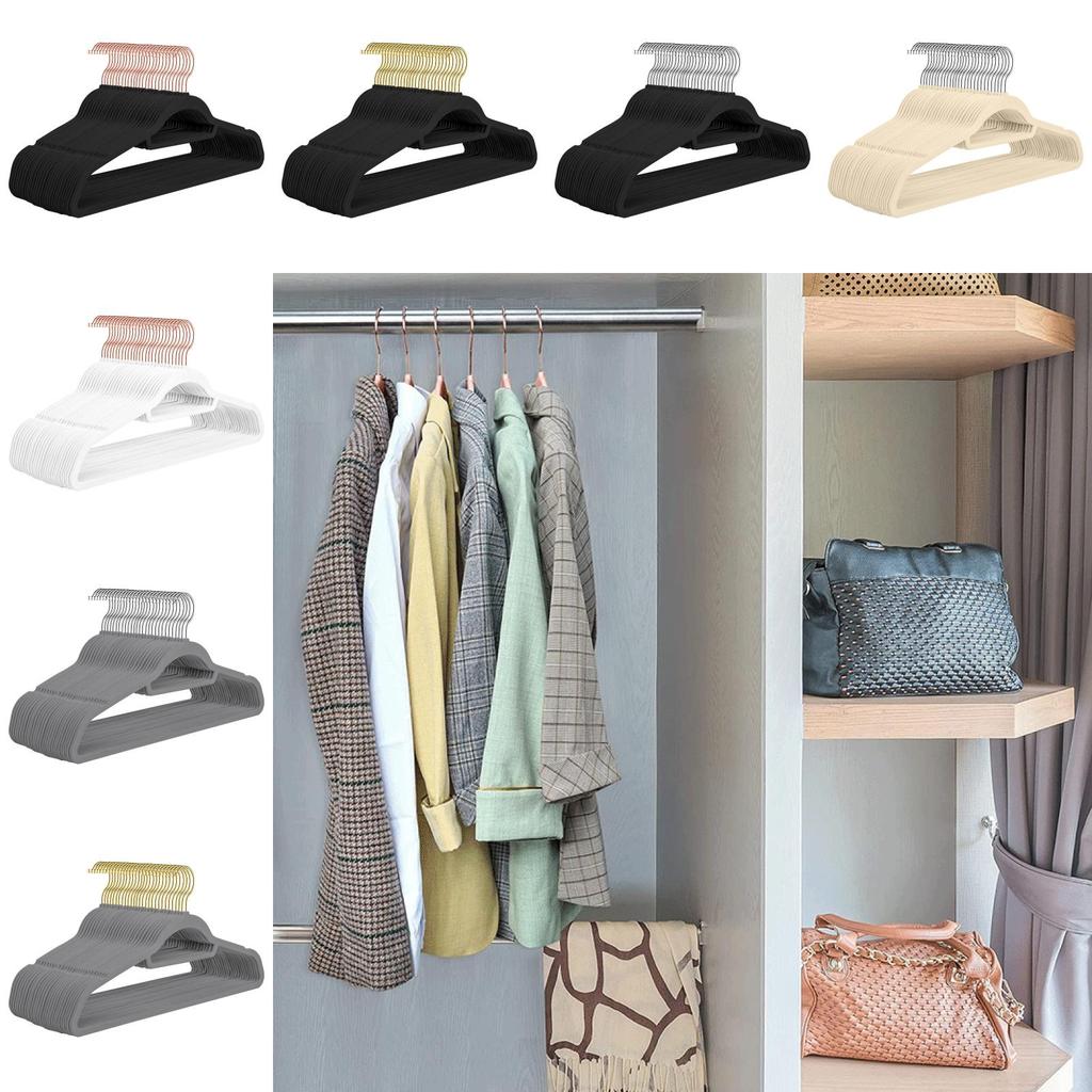 Velvet Flock Hangers Non Slip 360 Degree Hook Coats Hanging Plastic Adjustable