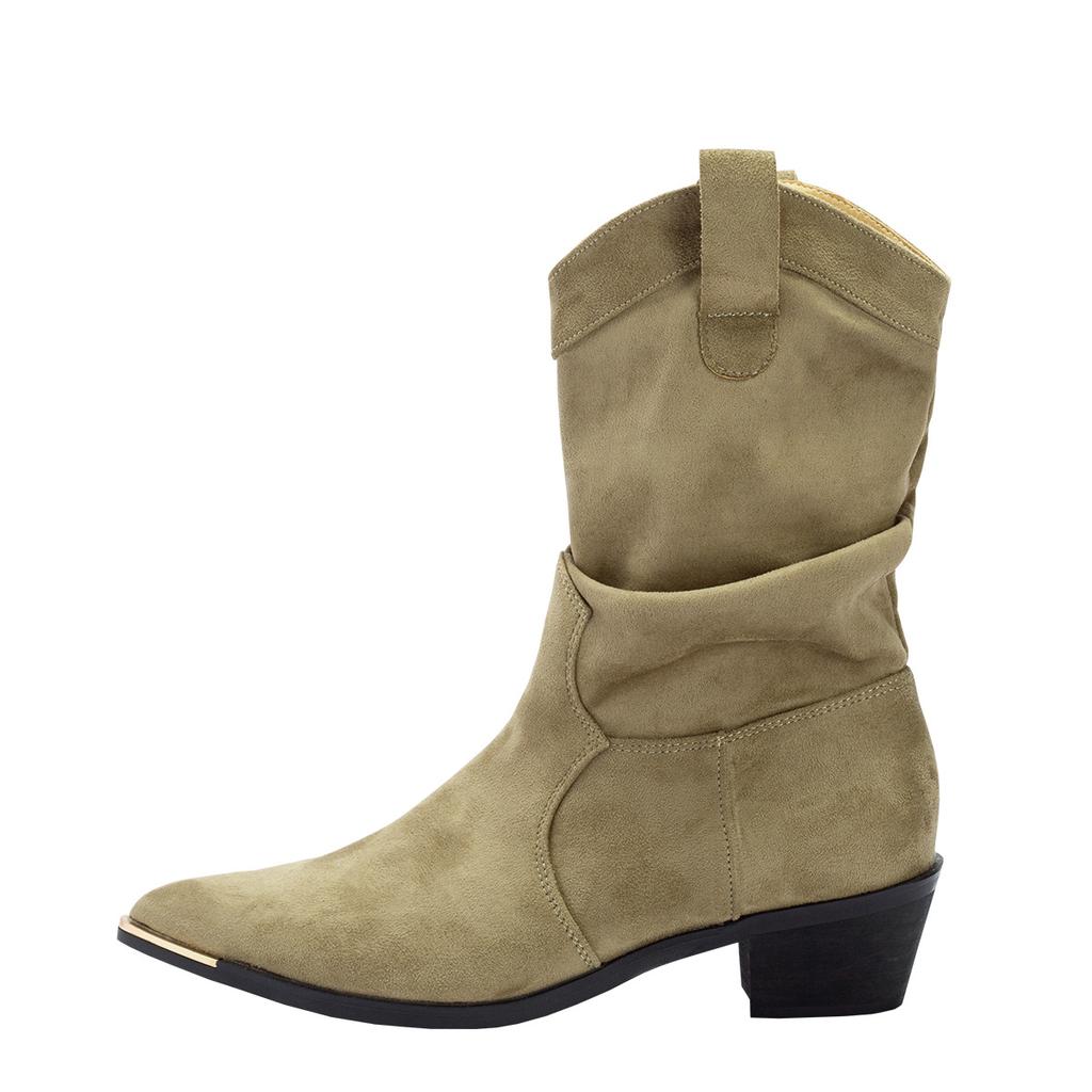 2025 new brown chelsea velvet and ankle boots medium tube pleated boots pointed thick heel short boots children autumn and winter