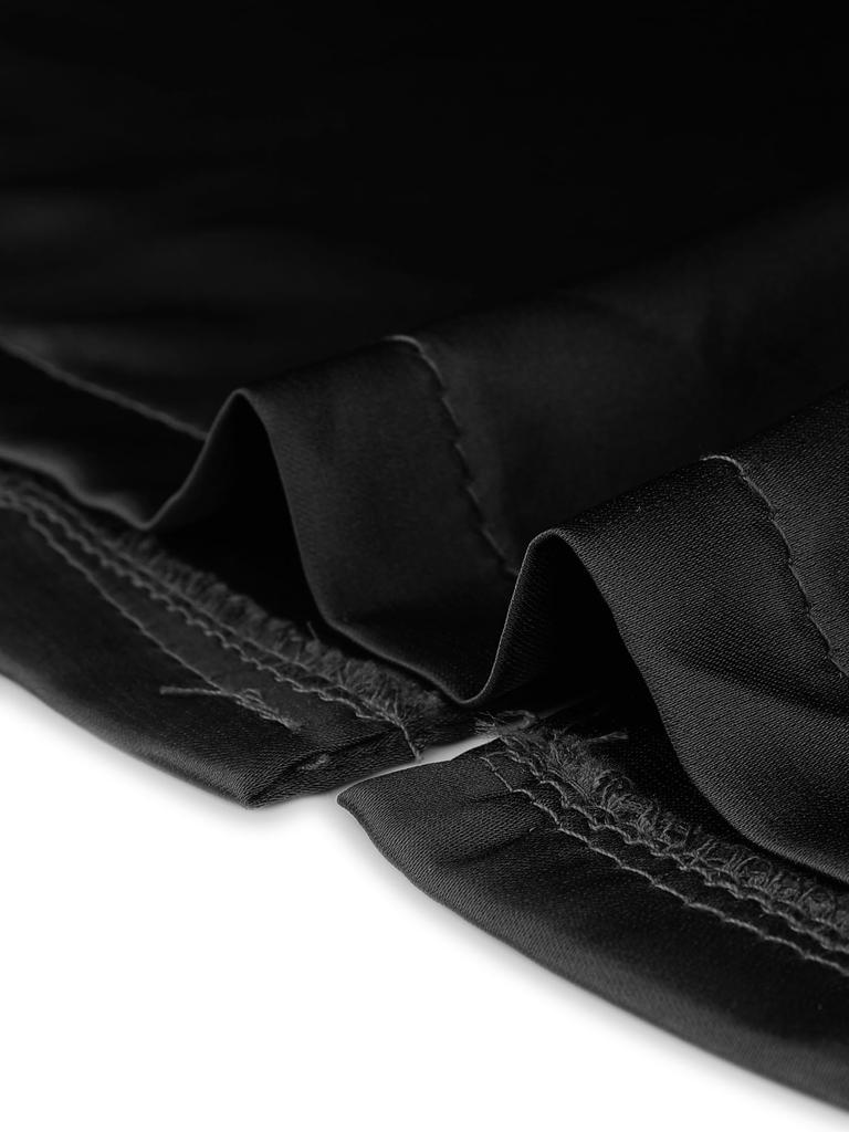 Cheibear Pajama Short Sleeve Solid Satin Top and Capri Size S Women's Set, Pants, Black,