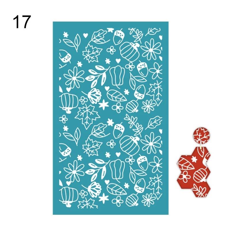 Reusable 3Pcs Silk Screen Stencils Mesh Transfer Printing Tools for Polymer Clay Earring Jewelry Making for DIY Painting Stencil