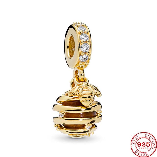 S925 Sterling Silver Shiny Gold Series Crown Lovely Pig Life Tree Beads Fit Original Bracelet DIY Women's Jewelry