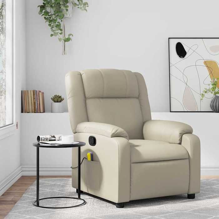 VidaXL Reclining Massage Armchair Cream Faux Leather 373530