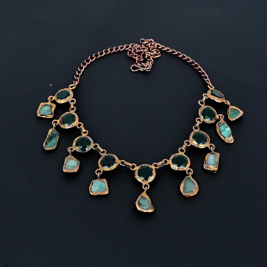 Emerald Necklace, Copper Electroformed Necklace Gemstone Jewelry, Handmade Necklace Amazing Jewelry, Gift For Her