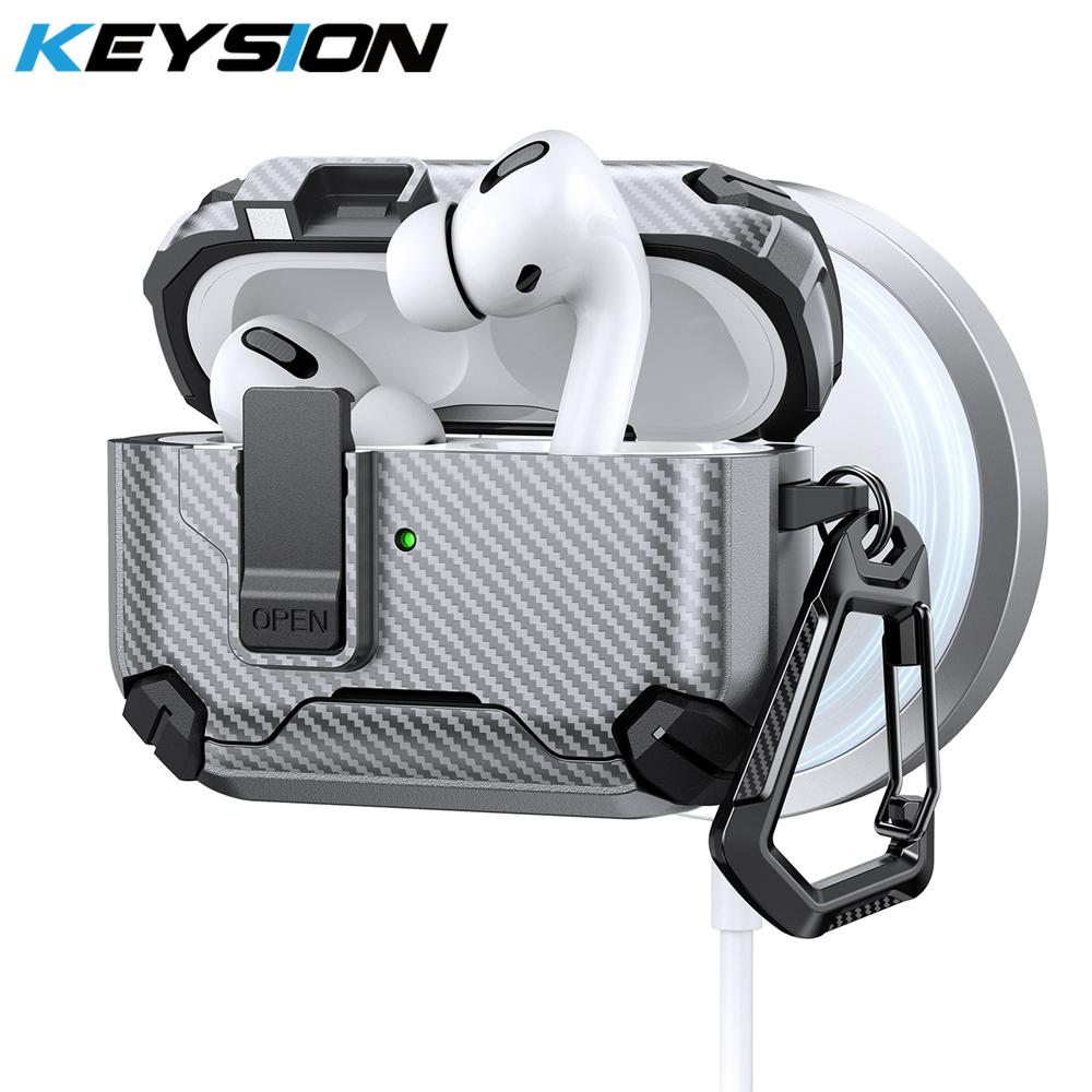 KEYSION Magnetic Automatic Switch Earphone Case for Airpods Pro 3 Pro 2 Shockproof Phone Stand Hook Headphone Cover for AirPods 4