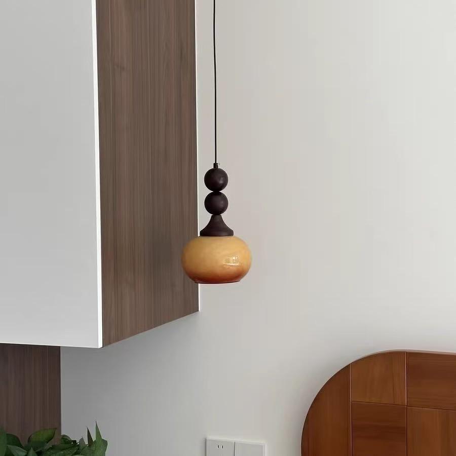 Mid-Century Wabi-Sabi Walnut Glass Pendant Light for Entryway, Hallway, Bar, Study, or Bedroom.