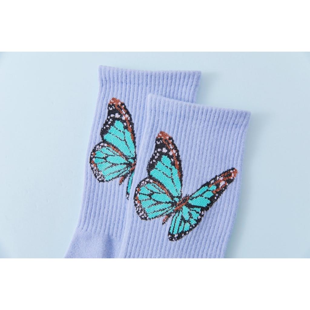 Ladies' Butterfly Printed Socks - Soft, Comfortable, and Trendy Candy Colors  Fashionable Street and Sports Socks, Suitable for All Seasons