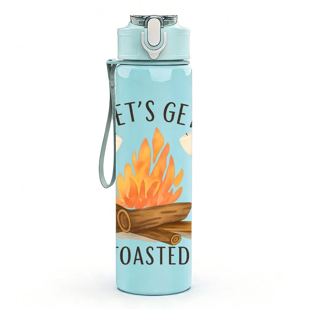 1PC Let's Get Toasted Camp Art 750ml Color Plastic Sports Water Bottle Leakproof Flip Straw Lid Suitable for Sports Office Home Use