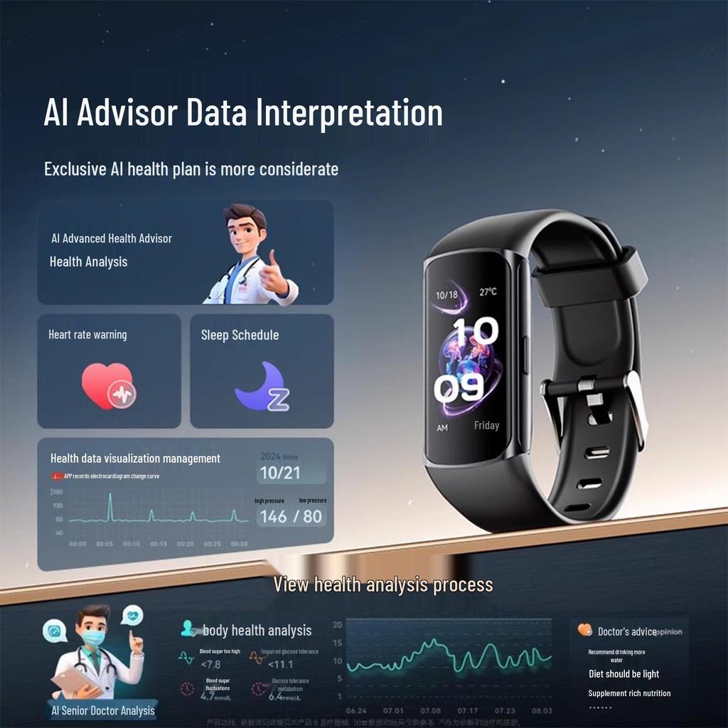 Dido F50S Smart Health Bracelet: Blood Glucose, Blood Pressure, ECG, Heart Rate, Blood Oxygen, Sleep Tracking, Fitness & Running Monitor.