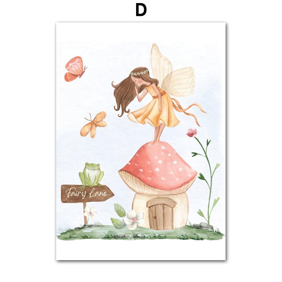 Fairy Leaf Flower Mushroom Butterfly Snail Custom Name Wall Art Canvas Painting Nordic Poster Print Pictures For Kids Room Decor