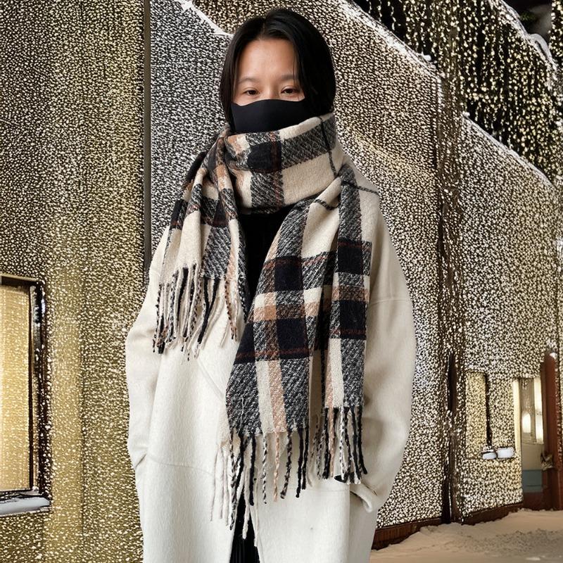 Winter Christmas red atmosphere soft waxy scarf female couple style holiday gift high sense angola red plaid shawl