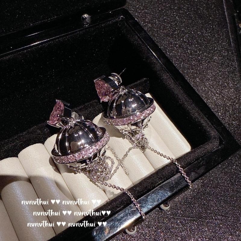 Vintage Heteluchtballon Hart Zirconia Ketting Kwastje Oorbellen Set Dames Franse Retro Stijl Sieraden