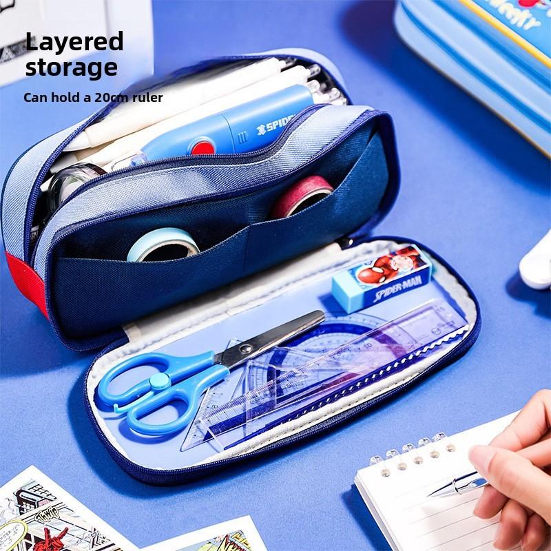 Spider Man Kids Pencil Case With Dual Layers Cartoon Stationery Storage For Elementary School