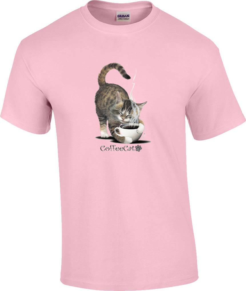 Coffee Cat T-Shirt Cute Coffee Cup Cat Lover Tee L
