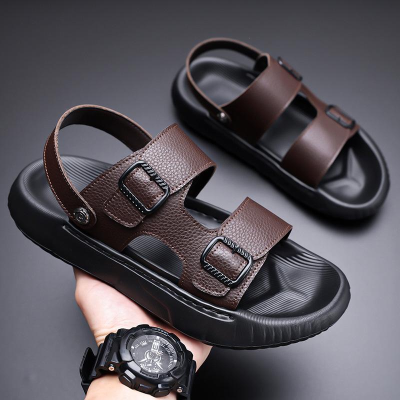 Sandaler i första lagret kohud herr trendiga sommar nya sportkläder läder strandskor avslappnade coola tofflor 1 st