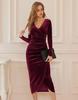 Women's Clothing European and American Golden Velvet Hip-wrapped Dress, Medium and Long Cross Sexy V-neck Elegant Cocktail Party Evening Dress Women