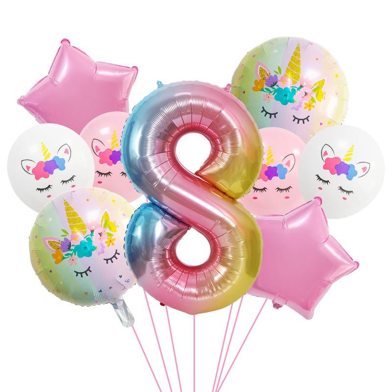 Unicorn Theme Balloon Set 40 Inch Gradual Change Digital Aluminum Film Balloon Birthday Party Decoration Props
