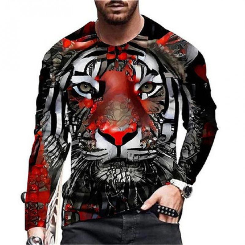 Herren Langarm T-Shirt Tier Tiger Wolf 3D Digitaldruck Bequem Übergröße Personalisiert Modisch Herbst Winter Langarm T-Shirt