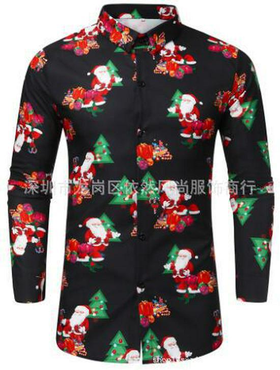 2022 European & American Men's Santa Claus Print Long Sleeve Casual Shirt - 18 Colors
