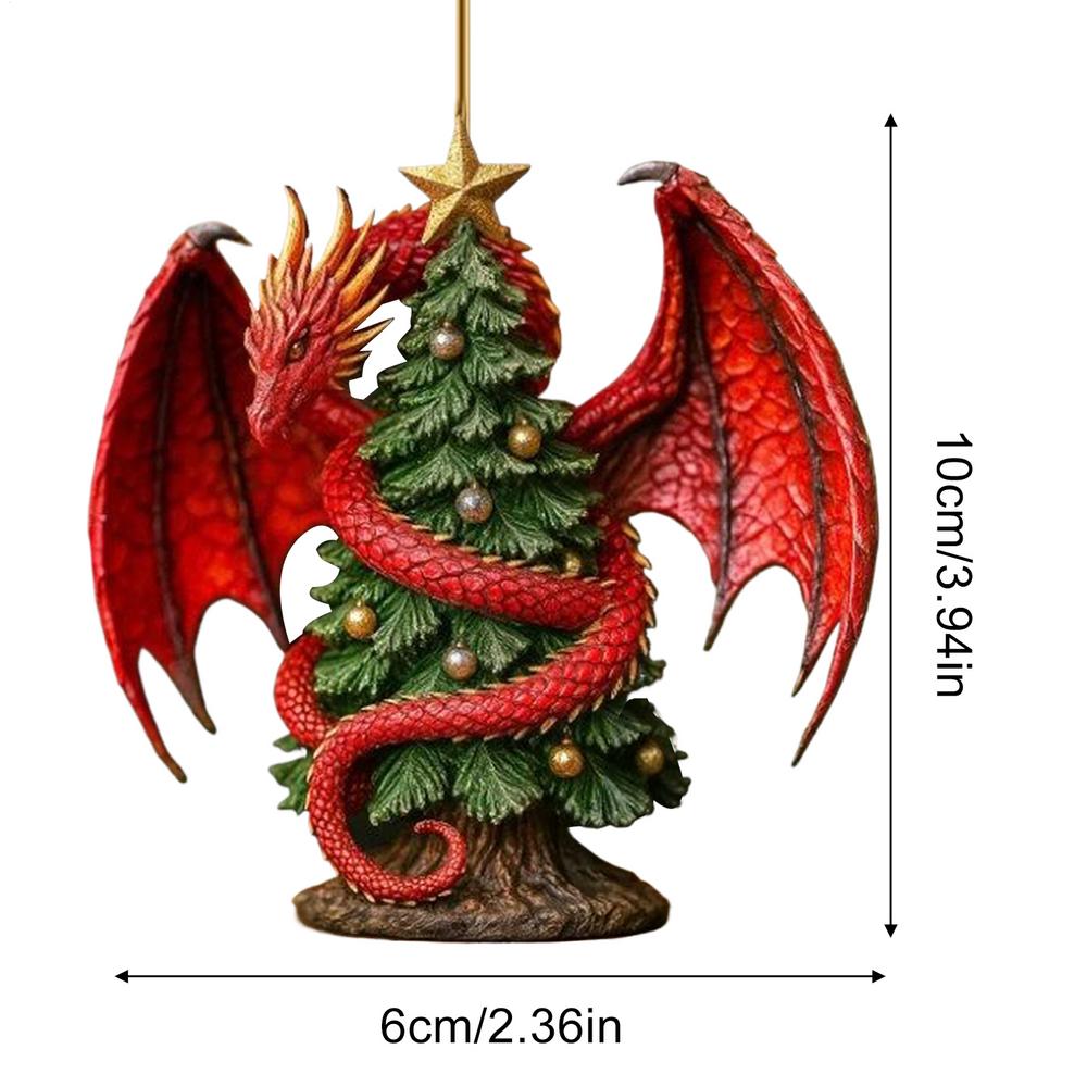 

Christmas Ornaments Dragon and Christmas Tree Decor Hangable Holiday Ornament for Living Room Study Office Mantel Wall Staircase червоний