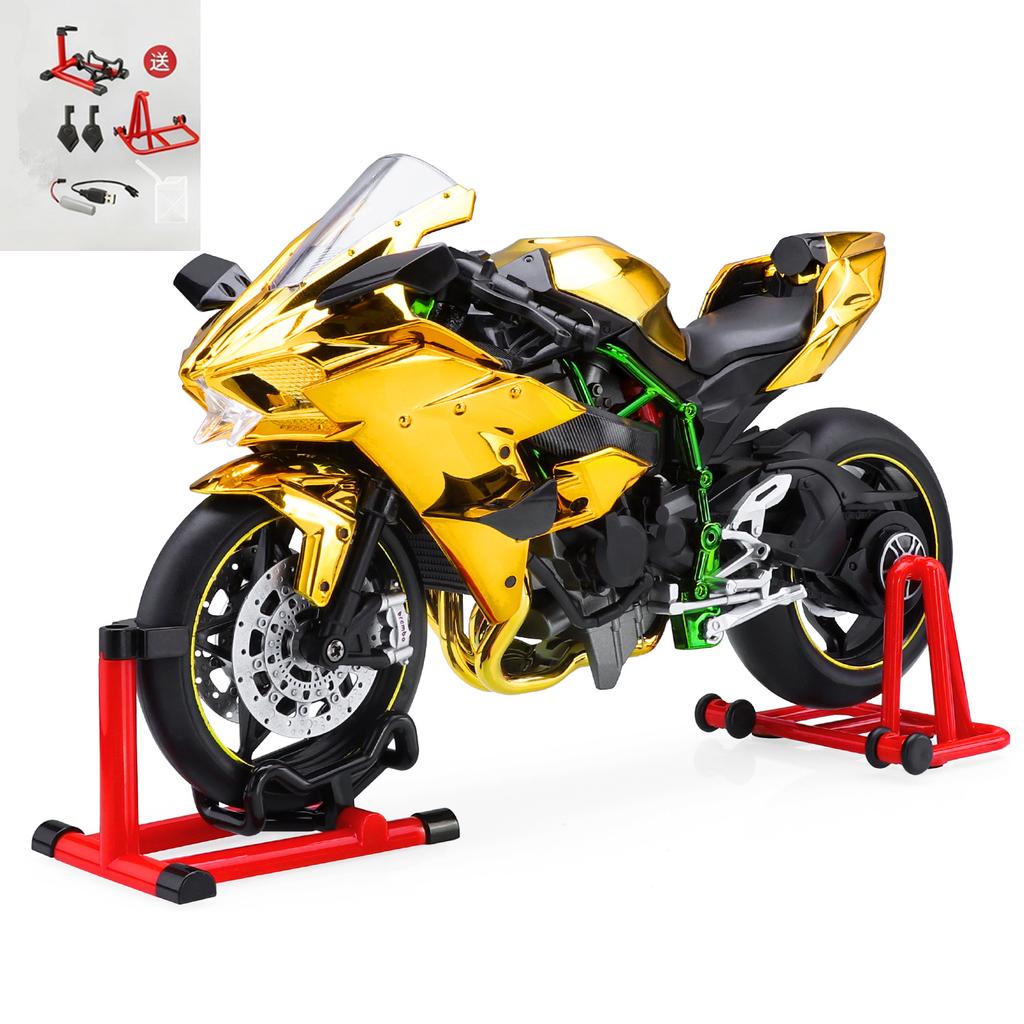 Anahtar Başlatma 1:9 H2 H2R Alaşımlı Yarış Motosiklet Modeli Döküm Pist Spor Motosiklet Modeli Ses ve Işık Spreyli Çocuk Oyuncak Hediye