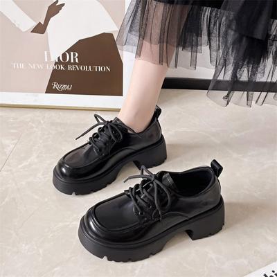 Fashion College Style Loafers Women British Style Thick-soled Leather Shoes 2024 Casual Lace Up Oxford Shoes Female Vintage Lolita Shoes
