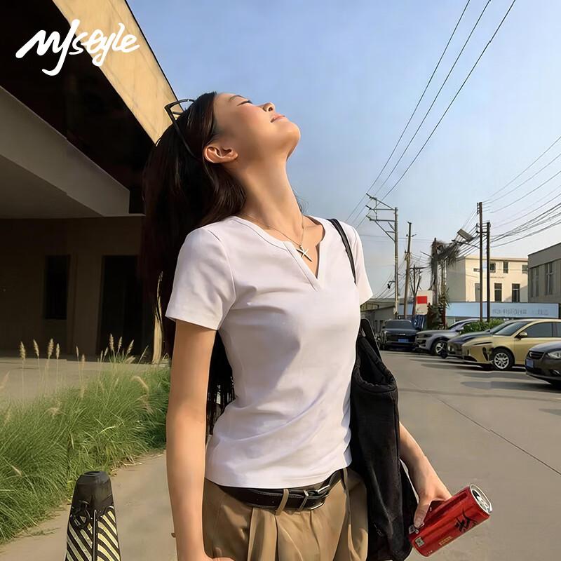 MJ STYLE Women s V-Neck Slim Fit Short Sleeve T-Shirt XL