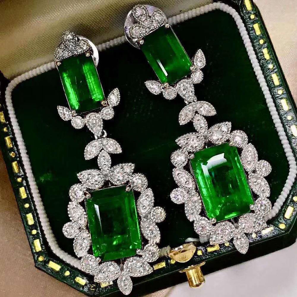 Cao Shi Luxury Inlaid Simulated Diamond Dangle Earrings: Elegant Emerald-Cut Studs for Women
