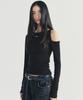 Nigaennikol Twist Cut Out Ribbed Sleeve Top_Black