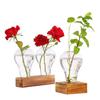 Retro Style Pear Vases w/Wooden Stand Decorative Hydroponic Planter Home Decor