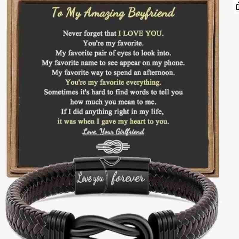 Men's Magnetic Black Twist Stainless Steel and Woven Leather Bracelet