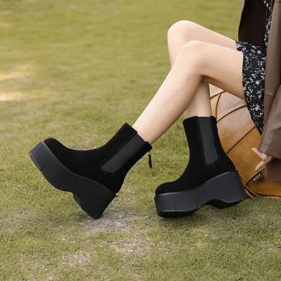 Mode Damen Schuhe 2024 Fashion Zipper frauen Stiefel Frühling Herbst Runde Kappe Solide Kurze Barrel Plattform Chunky Heels Frauen Stiefel