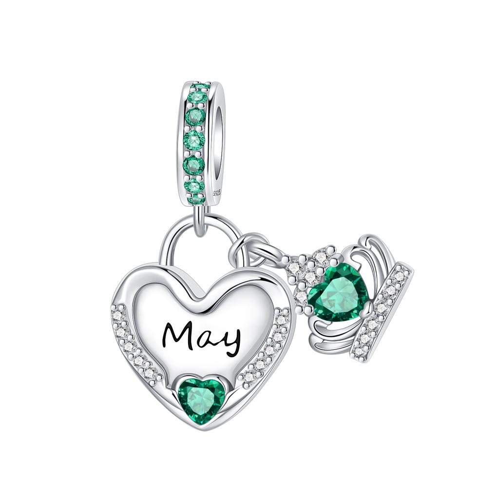925 Silver January-December Birthday Stone Love Zircon Pendant Bead Fit Charms Necklace Bracelet Women Jewelry DIY Gift
