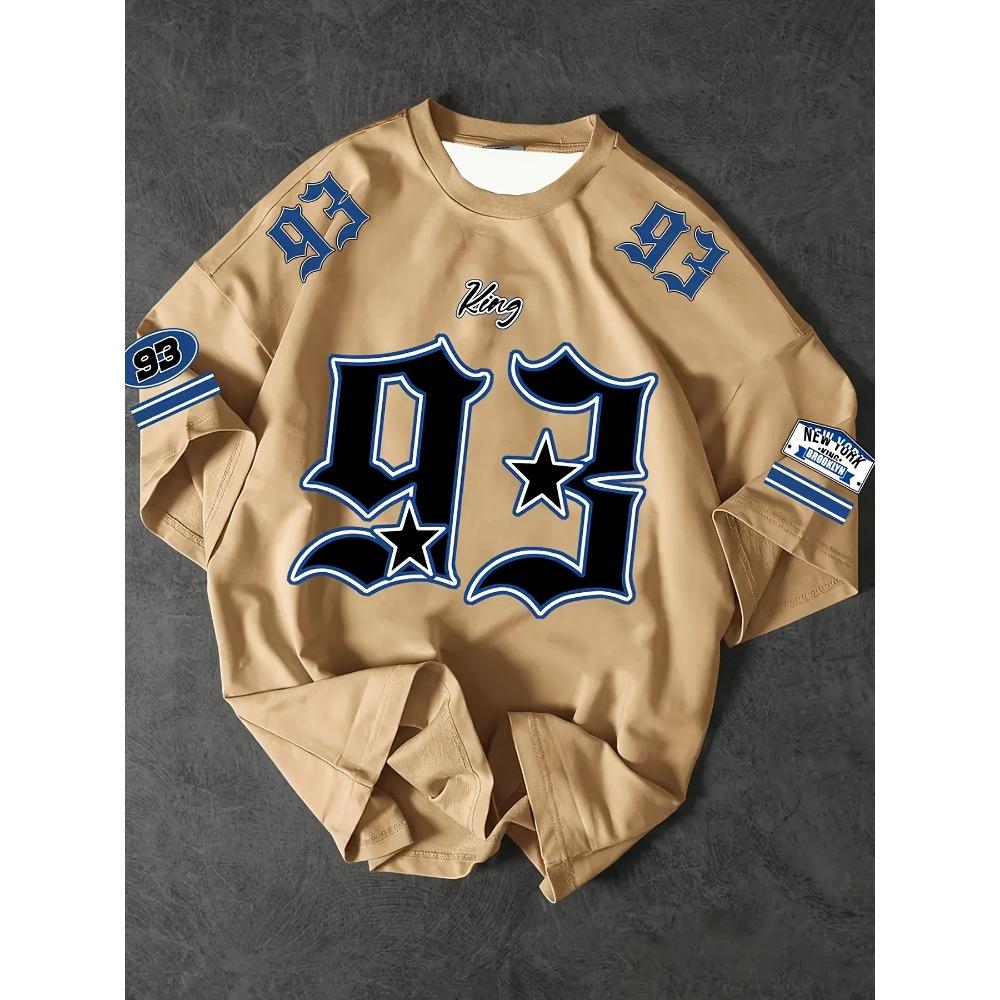 

Men s casual round neck T-shirt with digital 93 print pattern, ideal for gifting to family and friends 6XL