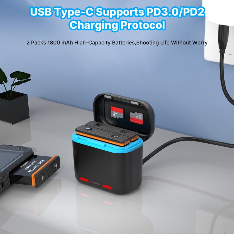 For Insta360 X3 Dual Battery Charger Action Camera Portable Fast Charging Case