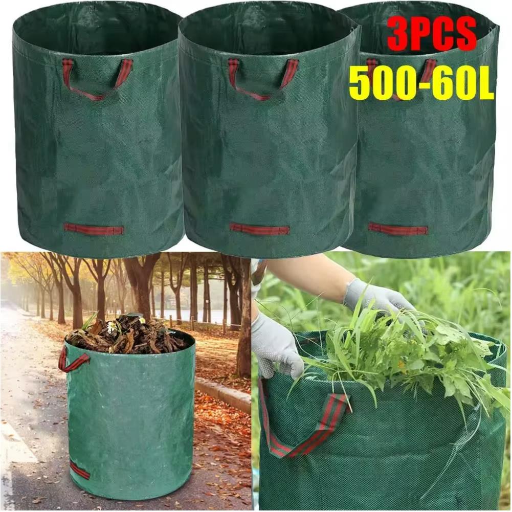3-1PC Foldable Garden Waste Bag Reusable Trash Storage Container Large Capacity Garden Garbage Container Waterproof PP Woven Bag