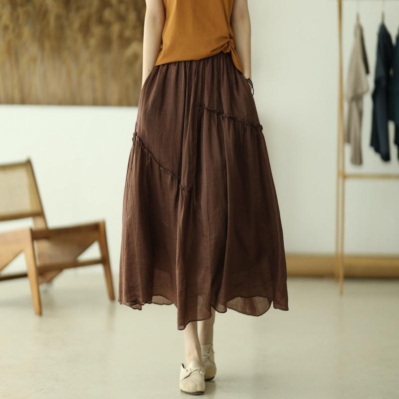 Official Tuxia New Double-layer Cotton and Linen Skirt Literary and Thin Fairy Skirt Solid Color Irregular A-shaped Skirt