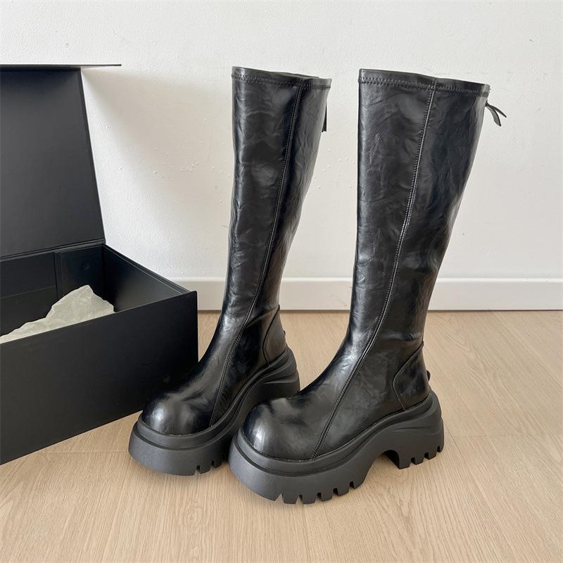 Boots Women's 2025 Autumn New Internet Celebrity Knight Boots Slim High Boots High Top Martin Boots Black