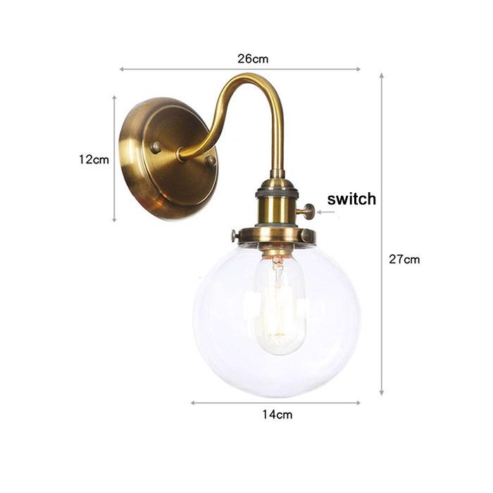 Vintage Brass Switch Wall Sconces, Amber Clear or White Glass Shade Wall Lights,Gold Bathroom Vanity Light Fixtures