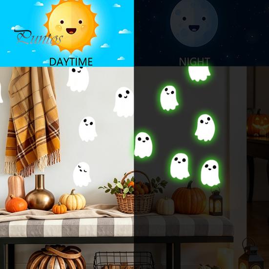 Decorative Glass Film for Home Halloween Glow-in-the-Dark Wall Stickers, Cute Cartoon Pumpkin Ghost Decals, Waterproof PVC Window Clings Removable Art